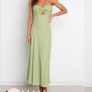 Green strapless maxi dress